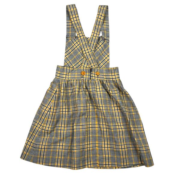 Vintage Girl's Pinafore Dress Plaid Yellow Pocket Front Estimated Size 4 or 5 - Picture 2 of 7